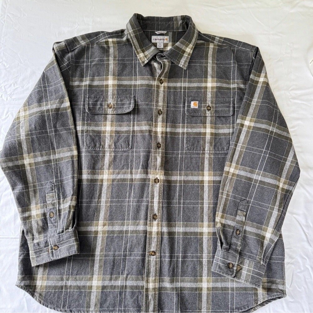 Carhartt Flannel Shirt Mens XXL Brown Gray Plaid Original Lumberjack Chamois